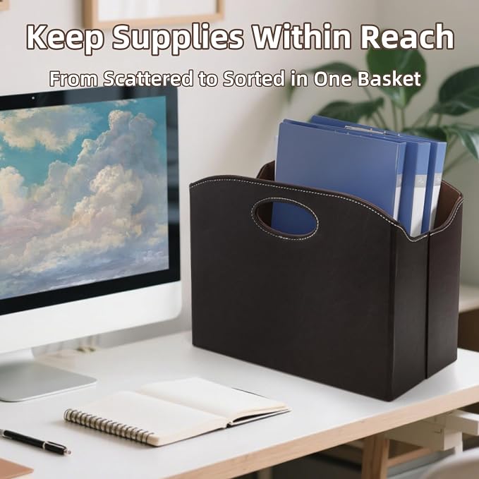 WRINGKIT Leather Magazine File Holder, Foldable Magazine Basket - Image 7