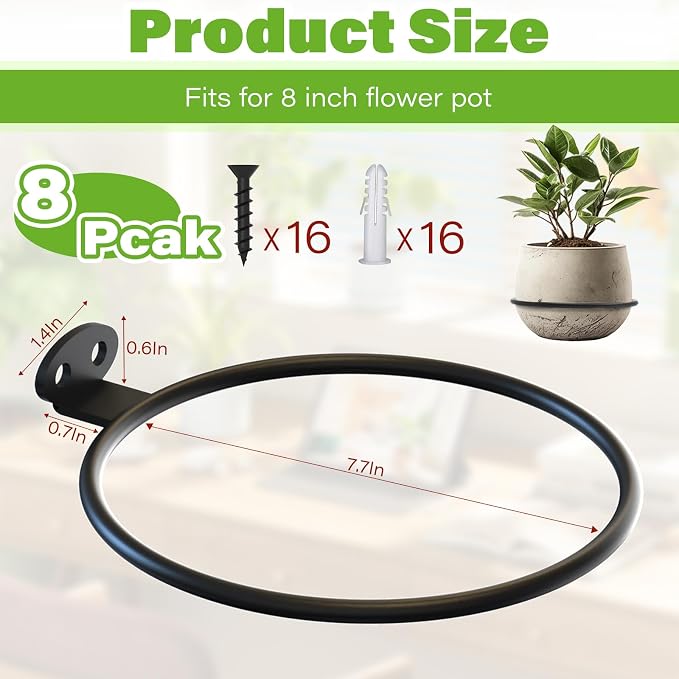 8 Inch Wall Plant Holder Set of 8, Metal Flower Pot Hangers, Wall Mounted - Image 3