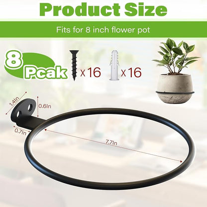 8 Inch Wall Plant Holder Set of 8, Metal Flower Pot Hangers, Wall Mounted - Image 3