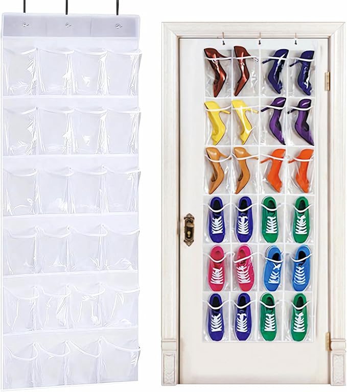24-Pocket Over-The-Door Shoe Organiser, Folding Hanging Organiser by QUMENEY