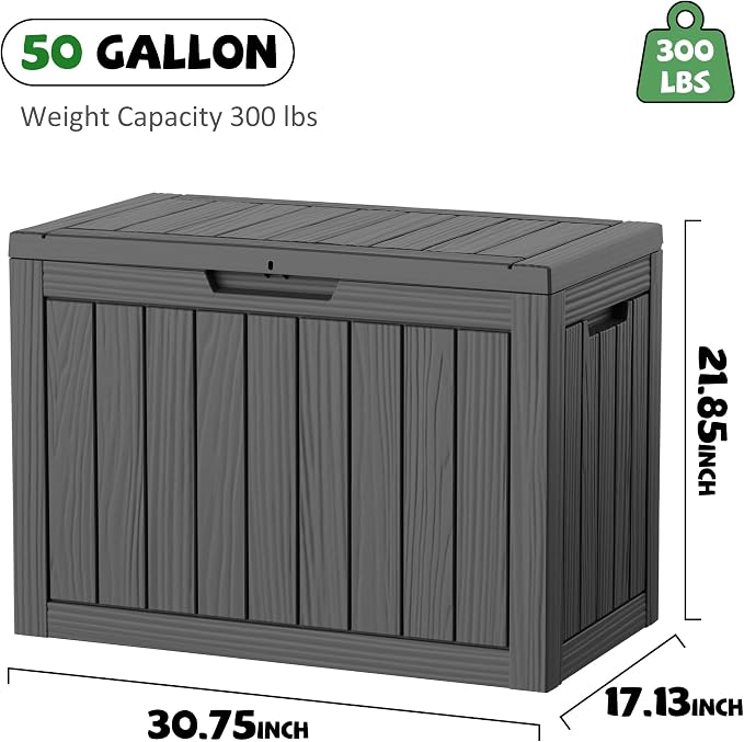 DRATO 50 Gallon Outdoor Storage Box Waterproof, Lockable Resin Deck Box - Image 2