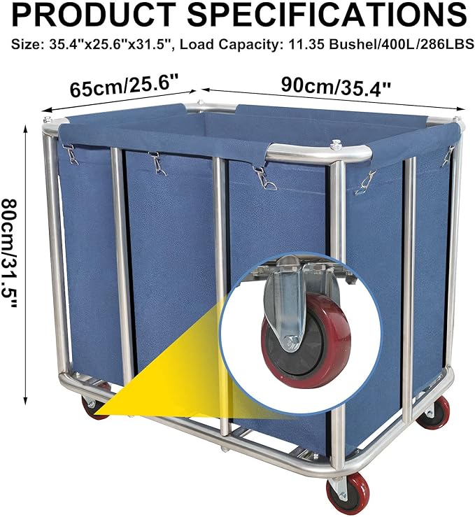 Laundry Cart Commercial, 11.35 Bushel Large Industrial Rolling Laundry Hamper - Image 2