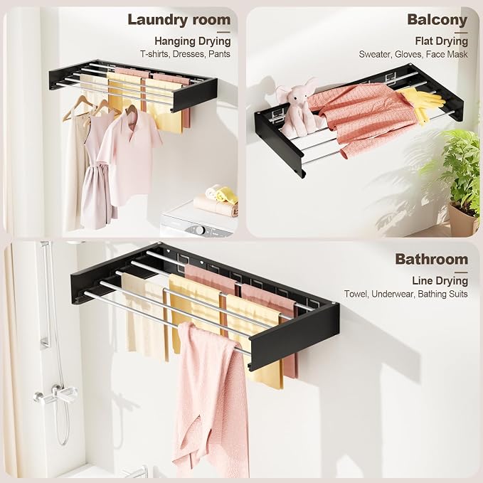 Wall Mounted Clothes Drying Rack Folding Indoor, Foldable Laundry Drying Rack - Image 7