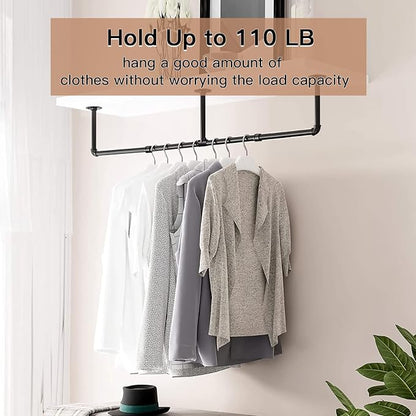 Clothes Hanger Pole Wall Mount, Clothes Rail Shelf Wardrobe Organizer - Image 4