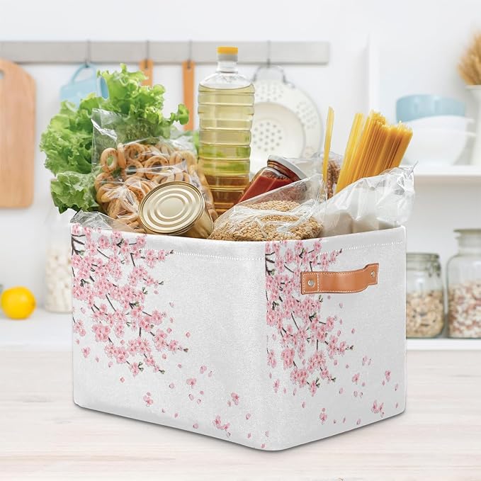 Basket Storage Bins Japanese Cherry Blossoms Rectangle Cube Basket Box Kids - Image 7