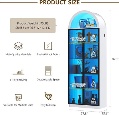 Display Cabinet with Doors and Adjustable Shelves, 6 Tier Bookcase - Image 2
