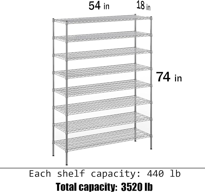 18" Deep x 54" Wide x 74" Height Wire Shelving Kit | 8-Tier | NSF Commercial - Image 3