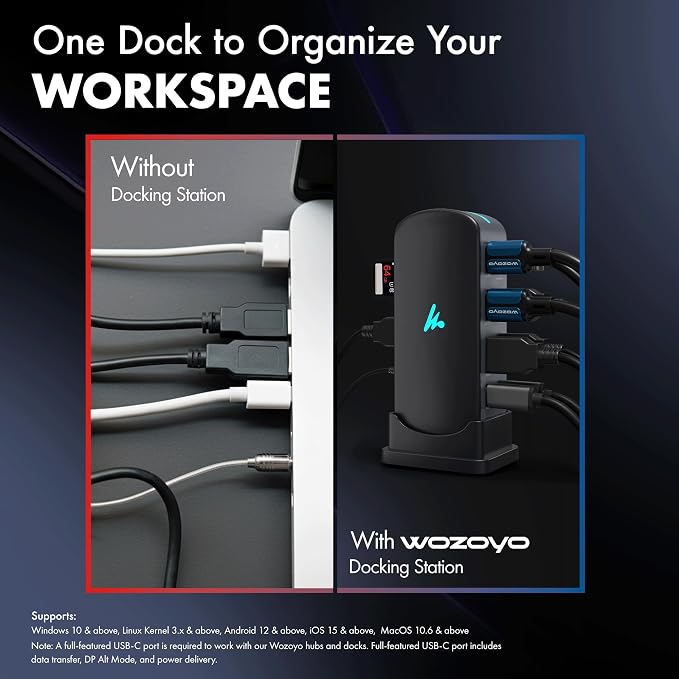 Type C 11 in 1 Wozoyo Docking Station, PD 100W, 2X4K@60Hz HDMI, 4K DisplayPort - Image 7