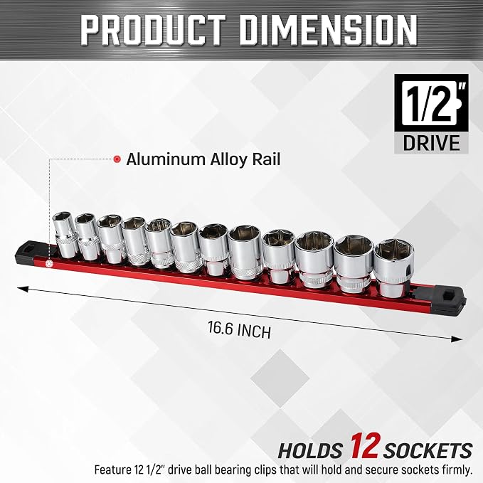 ALOANES 1/2-Inch Drive Magnetic Socket Organizer, Heavy Duty Aluminum Socket - Image 2