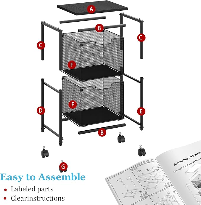 Sbanmao Rolling File Cart with 2 Storage Drawers, Mobile File Cabinet with - Image 8