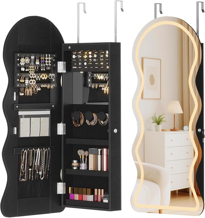 HOOBRO LED Mirror Jewelry Cabinet, Wall/Door Mounted Jewelry Organizer by HOOBRO
