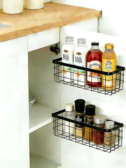 2 Pack Black Adhesive Metal Wire Wall Storage Baskets - Image 4