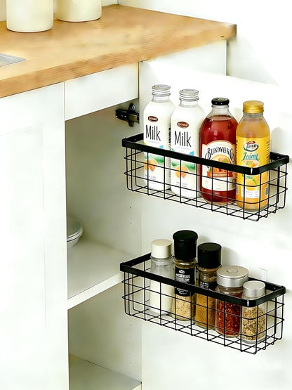 2PCS Adhesive Metal Wire Wall Storage Organizer Hanging Baskets Black M+L | - Image 2