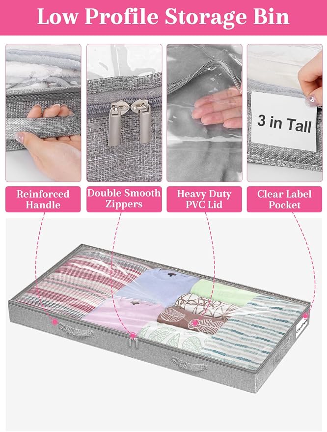 3-Inch High Under Bed Storage Containers, Low Profile Underbed Bins, NO RIGID - Image 6