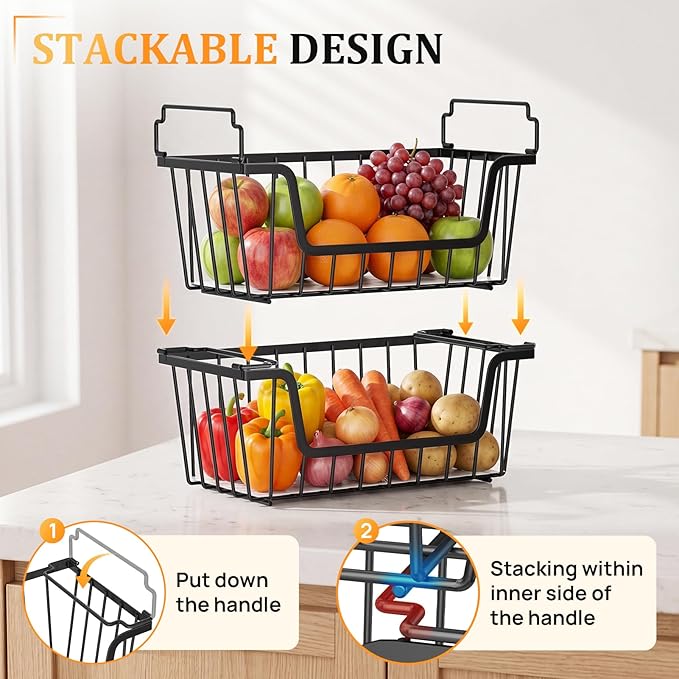 SUNALLY Stackable Storage Bins 4 Pcs Wire Baskets Freezer Organizer, Vegetable - Image 5