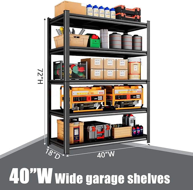 40" W Garage Shelving 5-Tier Heavy Duty Storage Shelves, Adjustable Metal Shelf - Image 2