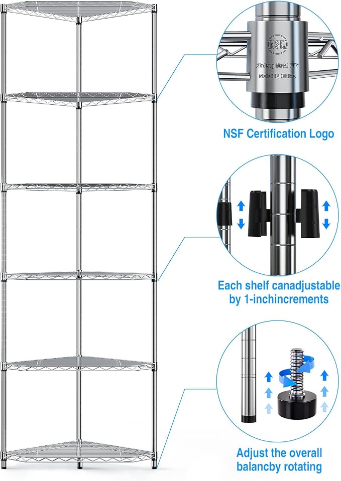 6-Tier NSF Metal Corner Shelf Wire Shelving Unit - Image 4