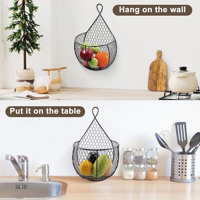 ERYTLLY Metal Fruit And Vegetable Storage Hanging Basket Wall Mounted, - Image 5