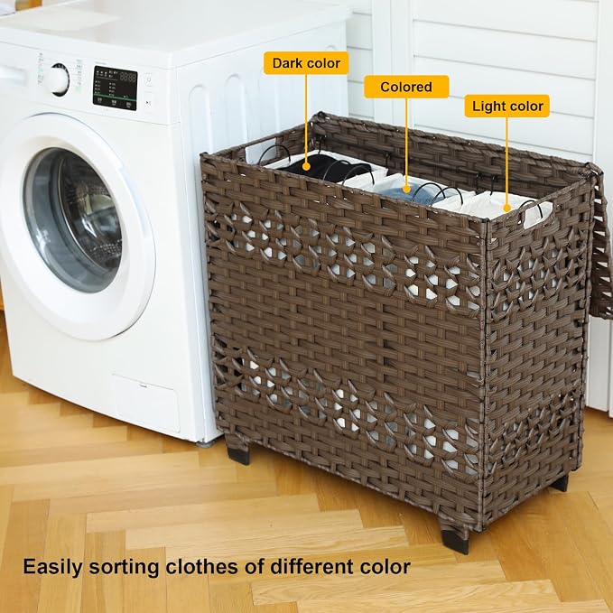 OIAHOMY Laundry Hamper with Lid, 140L Clothes Hamper with 3 Removable Liner Bags - Image 5