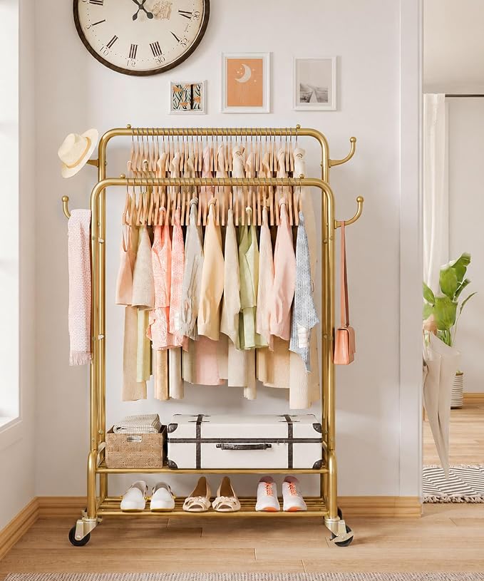 Homde Heavy Duty Clothes Rack: 265lb Rolling Double Rod Garment Hanging - Image 8