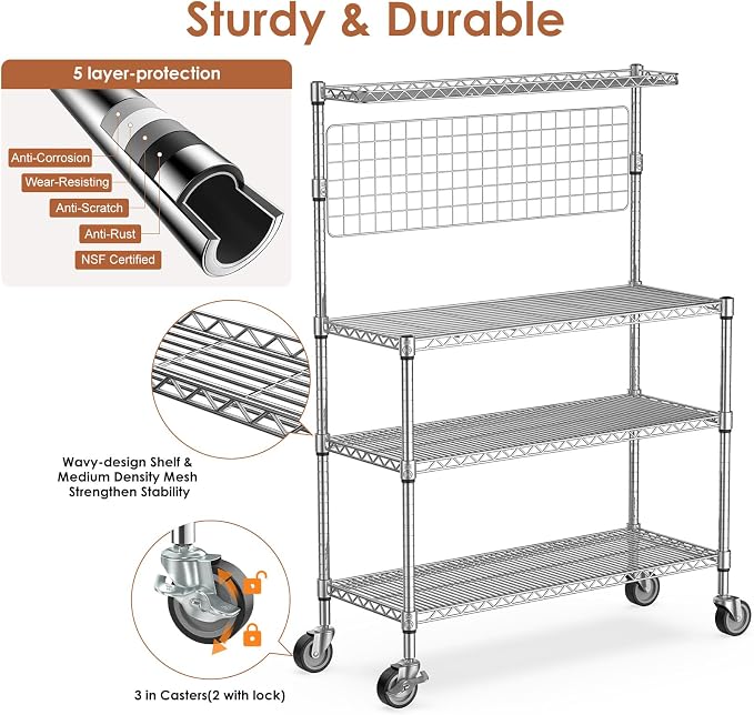 Leteuke Bakers Rack with Storage & Wheels, 42 Inch Microwave Stand Kitchen - Image 4