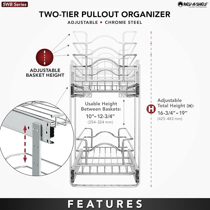 Rev-A-Shelf 2-Tier Kitchen Cabinet Pullout Shelf and Drawer Organizer Slide Out - Image 3