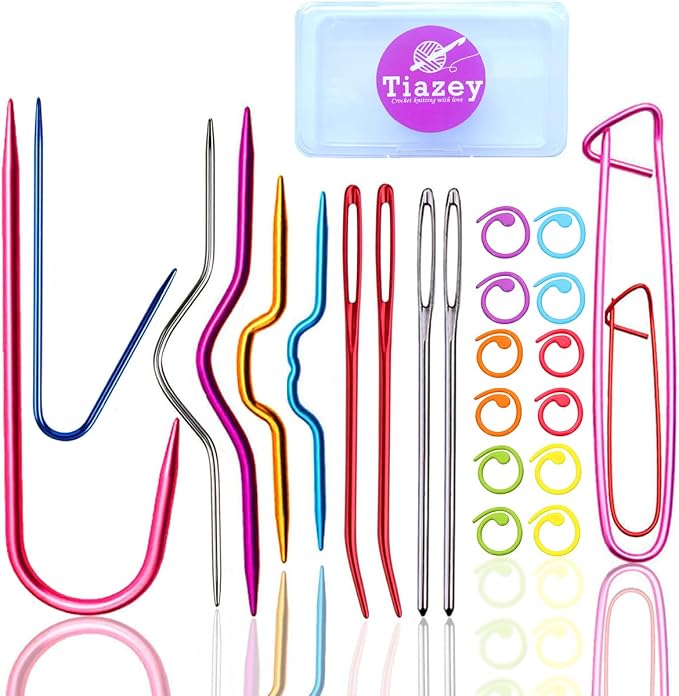 22pcs Aluminum Cable Needles & Stitch Holders Knitting Tools, Safety Pin Cable by Tiazey