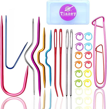 22pcs Aluminum Cable Needles & Stitch Holders Knitting Tools, Safety Pin Cable by Tiazey