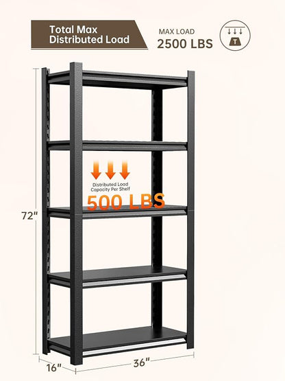 JHYKHG 72" H Storage Shelves, 5-Tier Heavy Duty Garage Shelving, Adjustable - Image 3