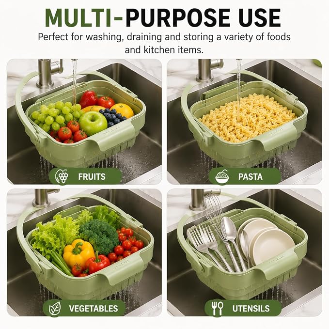 Foldable Hanging Sink Drain Basket Collapsible Colander - Image 4