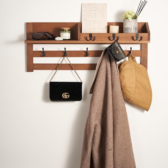 Coat Rack Wall Mount with Hooks & Shelf - Image 4