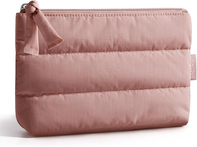 BAGSMART Small Makeup Bag, Machine Washable Puffy Cosmetic Pouch | 1.6" slim by BAGSMART