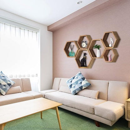 Hexagon Shelves, Floating Wall Shelf, Honeycomb Octagon Cube Shelves Wood | - Image 2
