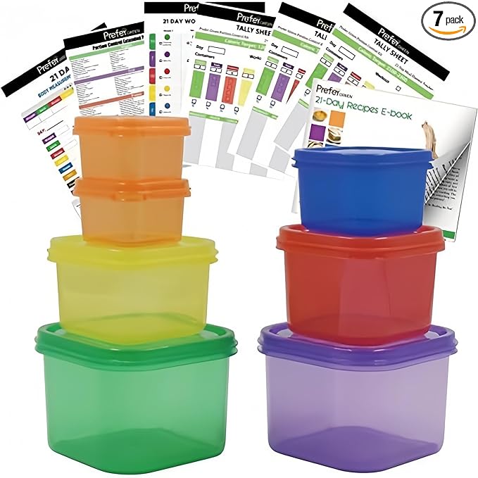 21 Day Fix Portion Control Containers, Color Coded Meal Prep Containers by Prefer+Green