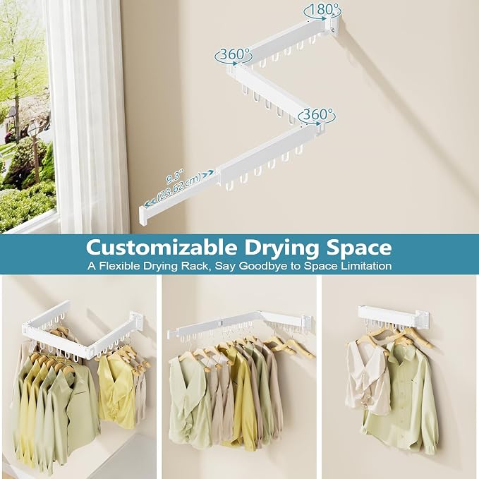 JAUREE Clothes Drying Rack Wall Mounted, Space-Saving Drying Rack Clothing - Image 5