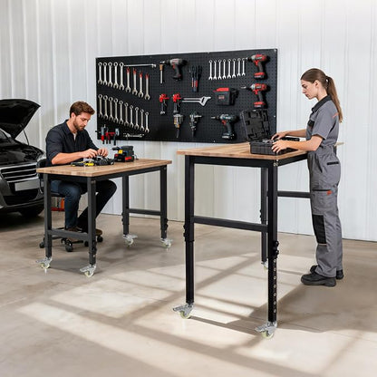 VEVOR Adjustable Workbench on Wheels, 1500 lbs Capacity, 48 x 24 Inch Oak Wood - Image 8