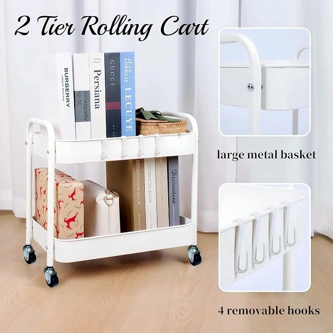 Under Desk Storage Cart 2 Tier Utility Rolling Cart - Image 7