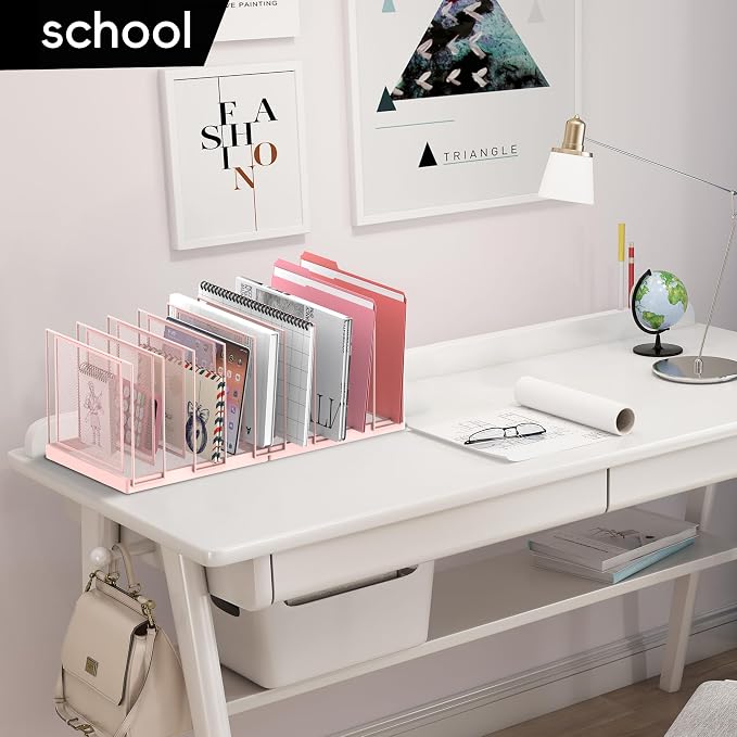 9-Section Desk File Organizer, Vertical File Holder, Mesh Desktop File Folder - Image 8