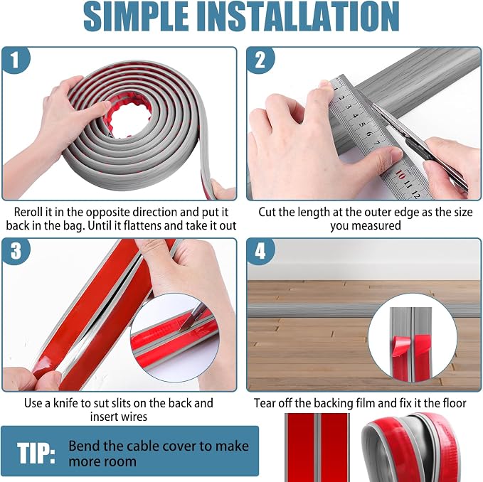 Floor Cord Covers for Wires 20FT Cable Hider Wire Cover Self Adhesive Cord - Image 5