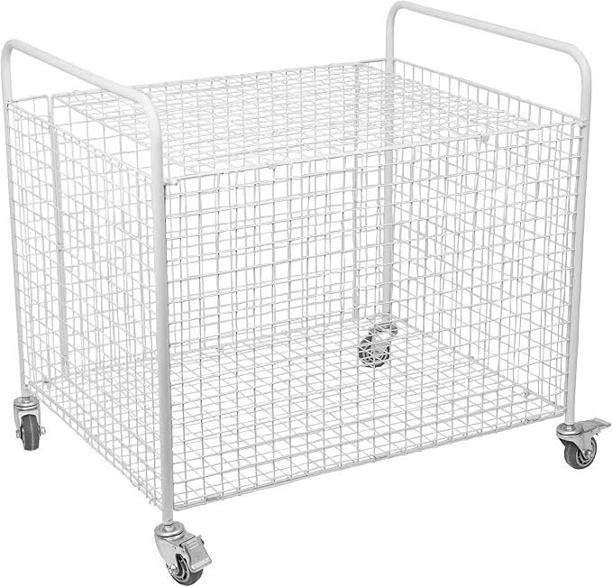 Metal Basketball Rolling Cart Sports Equipment Storage Wheel Basket White - Image 4