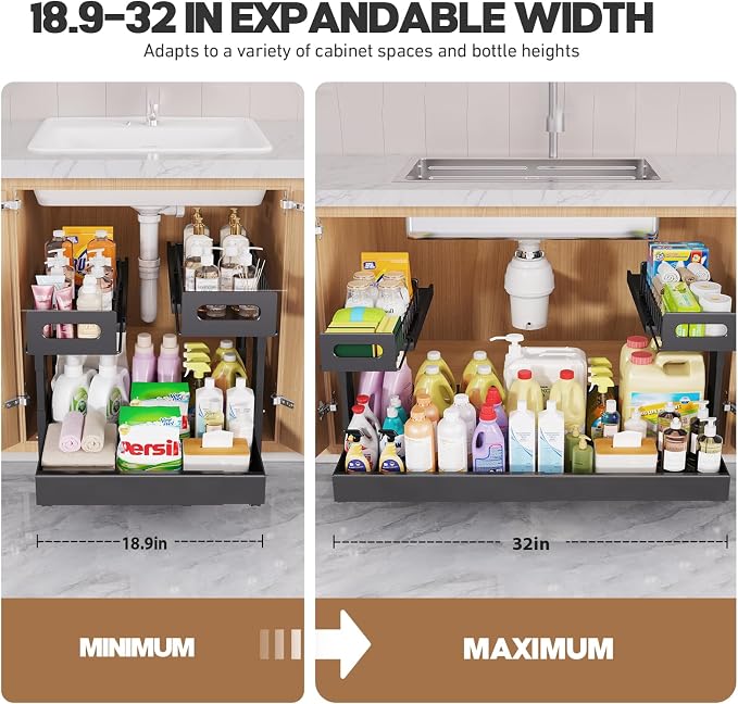 1 Pack-19"-32"W Expandable Under Sink Organizer - Image 7