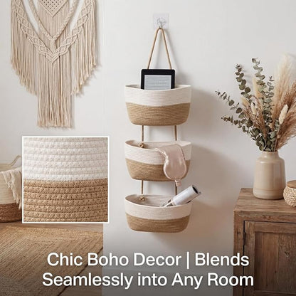 Hanging Basket, Woven 3 Tier Over Door Basket - Image 4