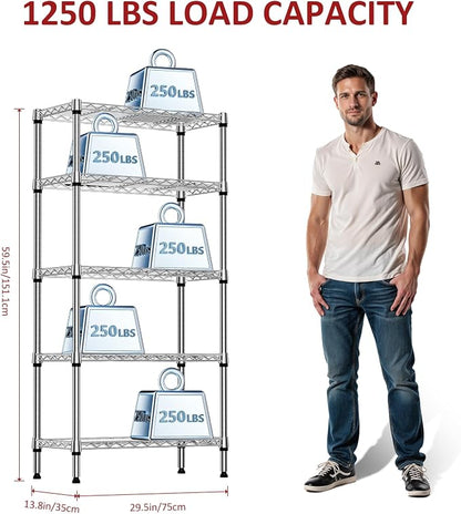 IZEUK 5-Tier Chrome Metal Storage Shelves, Heavy Duty Wire Shelving Unit - Image 3