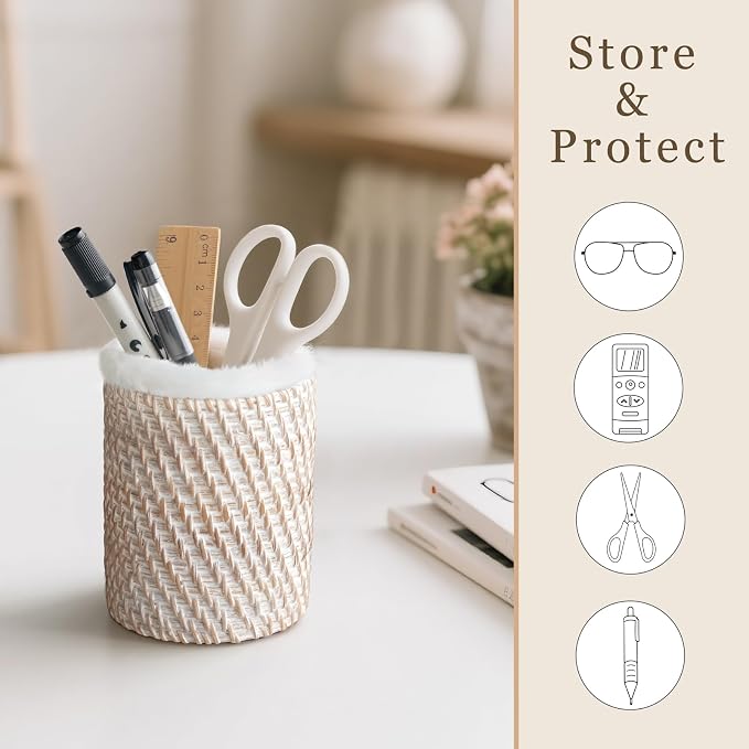 Mkono Glasses Holder for Nightstand Rattan Plush Lined Protective Glass Stand - Image 5