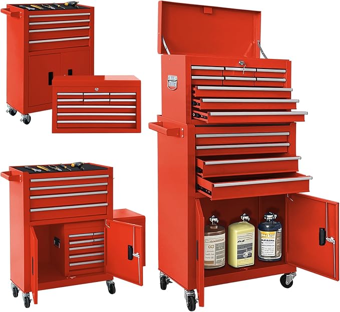 13-Drawer Double Doors Handle Rolling Tool Chest, 2 in 1 Detachable Rolling by TOKUWA