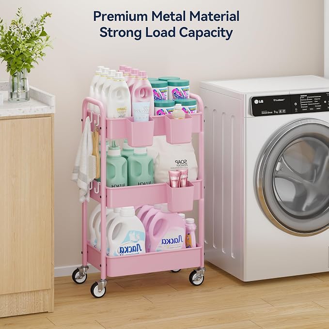 YASONIC 3-Tier Metal Rolling Cart, Heavy Duty Utility Cart - Image 3