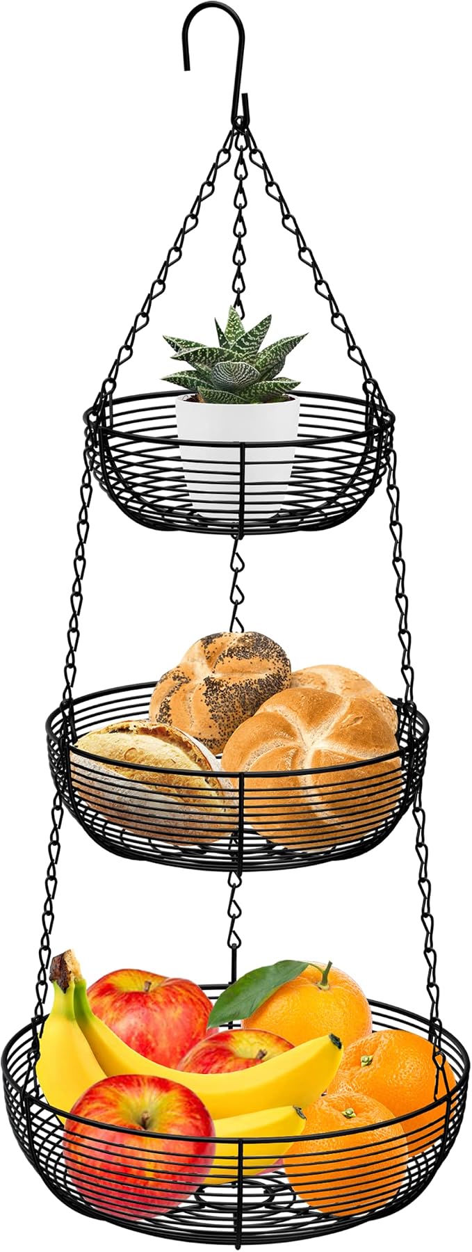 3-Tier Hanging Basket Fruit Organizer Kitchen Heavy Duty Wire Organizer by CAXXADIRECT