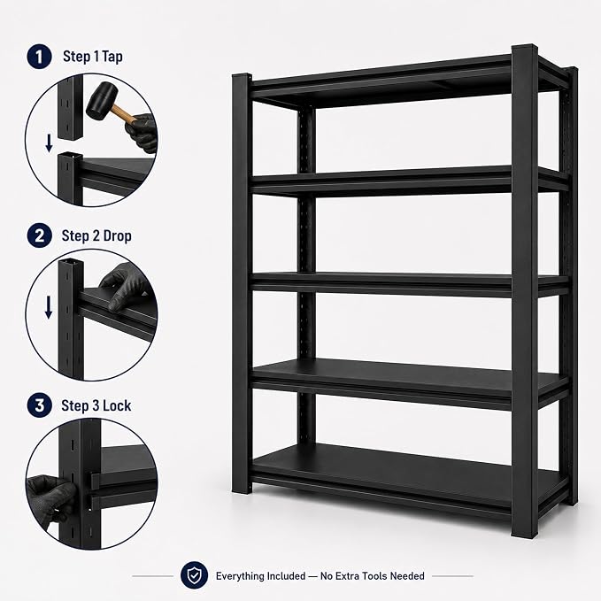 SAWJEC 72" H Garage Shelving Unit, 5-Tier Heavy Duty Garage Shelving, Solid - Image 6