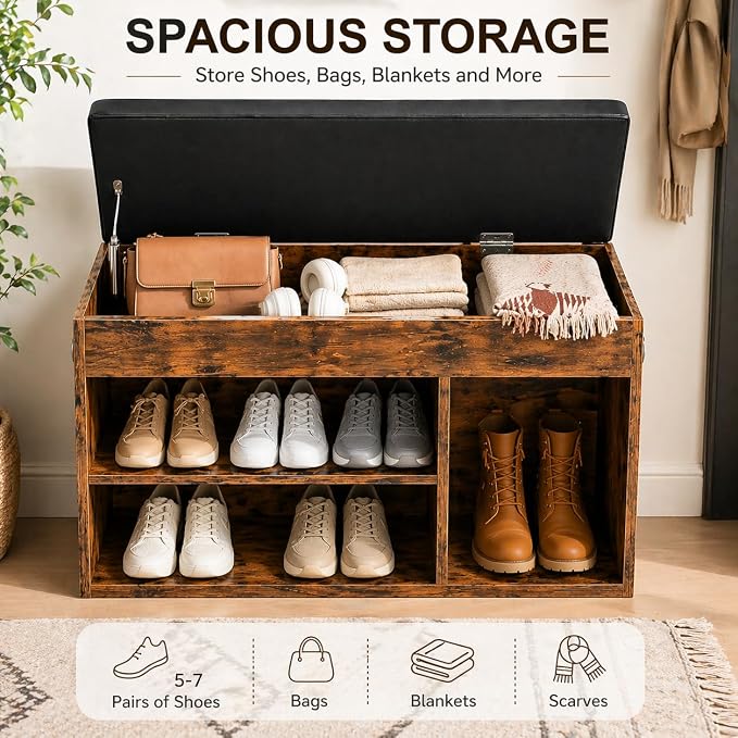 HOOBRO Shoe Storage Bench with Cushion, 32.3'' Entryway Bench with Lift Top - Image 6