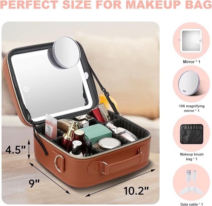 Mocado Travel Makeup Bag with LED Lighted Mirror, Travel Makeup Organizer - Image 7
